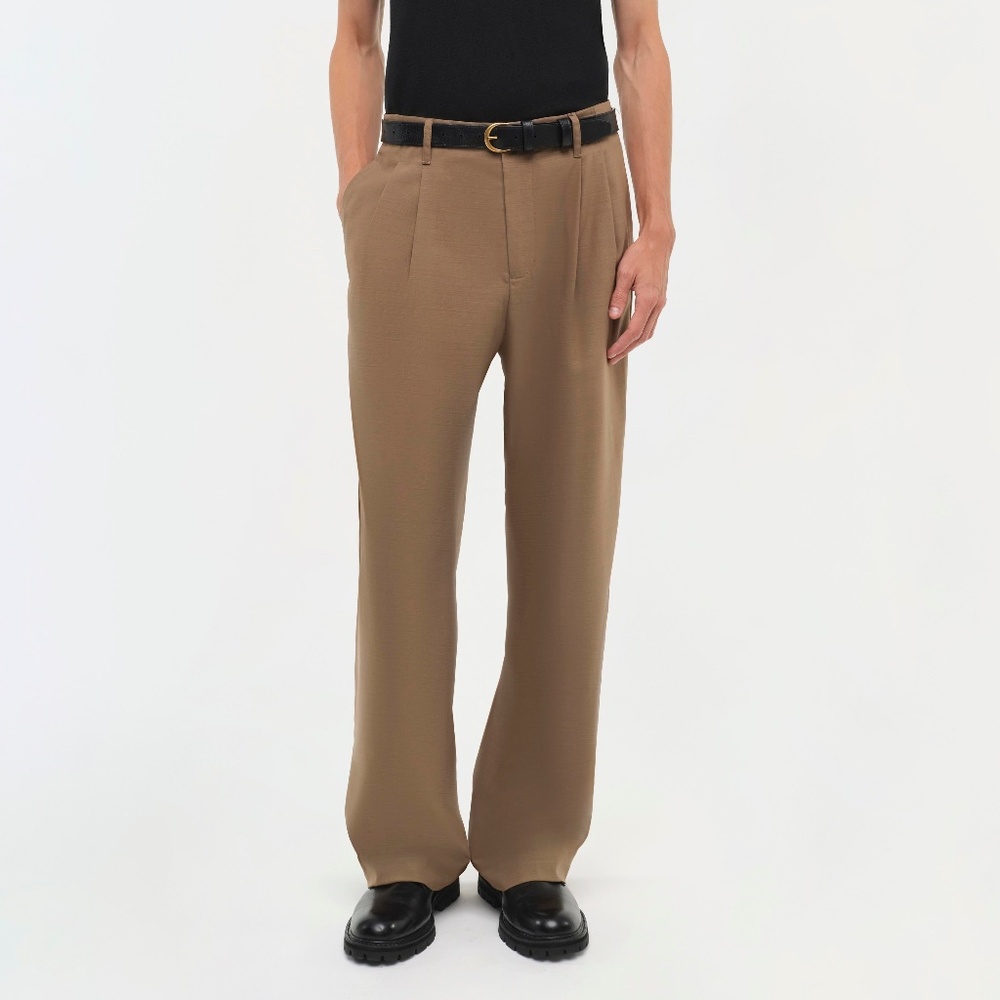 SIMKHAI Porter Double-Pleat Wide Leg Pants 30 Dark Cashmere